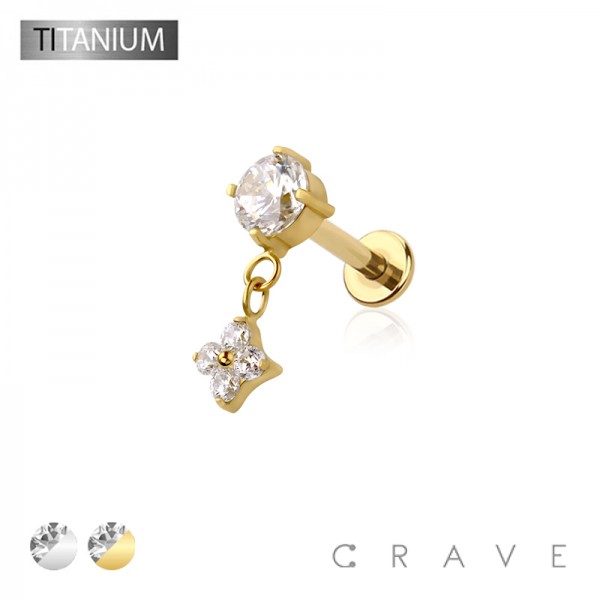 STAR FLOWER CZ DANGLE BEZEL CZ TOP THREADLESS (PUSH IN) IMPLANT GRADE TITANIUM LABRET SET